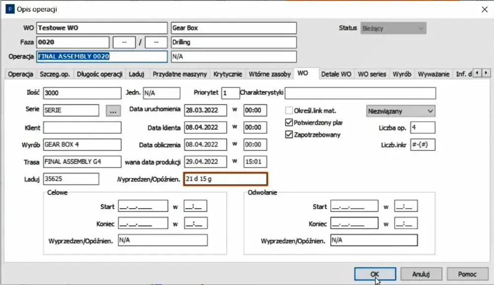 Ekran programu APS - opis operacji