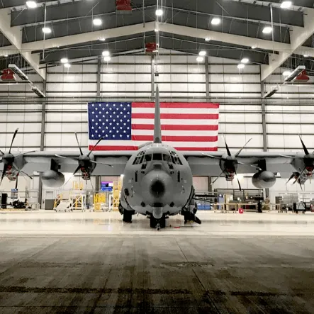 Airplane with the USA flag in the background